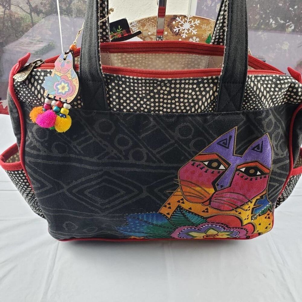 Laurel Burch Brights Mara Cat Medium Tote w/side pockets